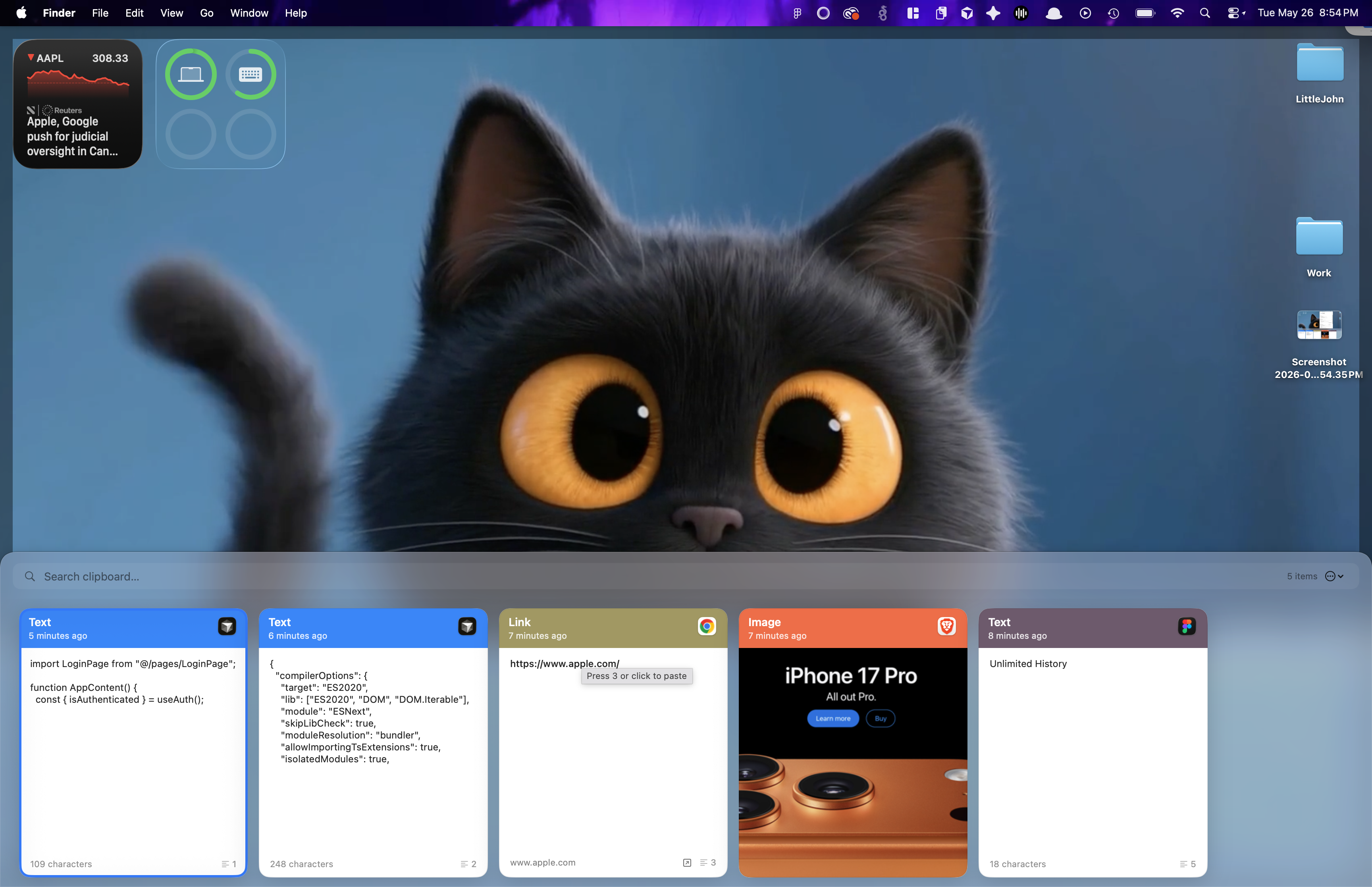 The Freepaste clipboard bar showing text, link and image clips